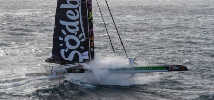 Brest Atlantique, while Maxi Edmond de Rotschild is leading, Sodebo is retiring