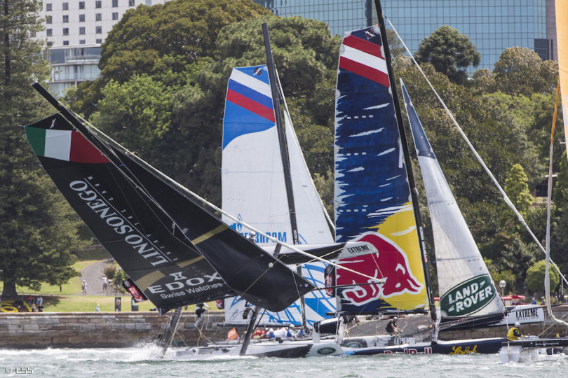 The Extreme sailing Series 2015
Lino Sonego Team Italia
Skipper Enrico Zennaro (ITA)  capsize during racing in Sydney Harbour
© Lloyd Images